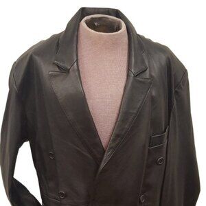 Men’s Big & Tall Black Double Breasted Soft Lambskin Leather Blazer